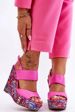 Boto Sandały Na Koturnie*Damskie Sandałki Na Koturnie Różowe Calderia