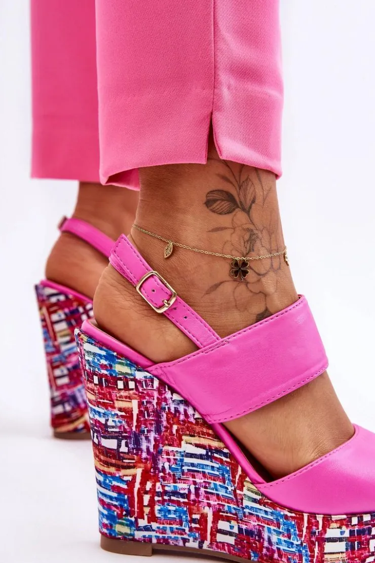 Boto Sandały Na Koturnie*Damskie Sandałki Na Koturnie Różowe Calderia