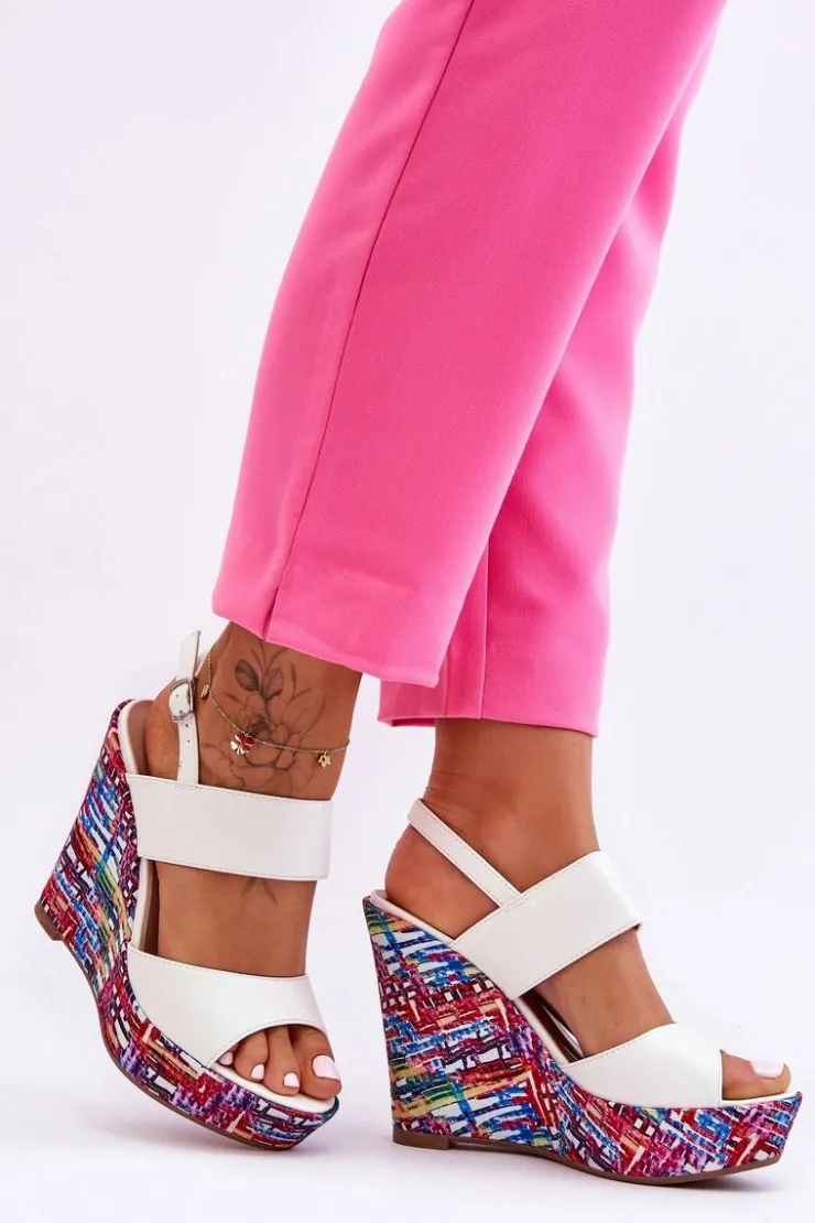 Hot Boto Damskie Sandałki Na Koturnie Białe Calderia