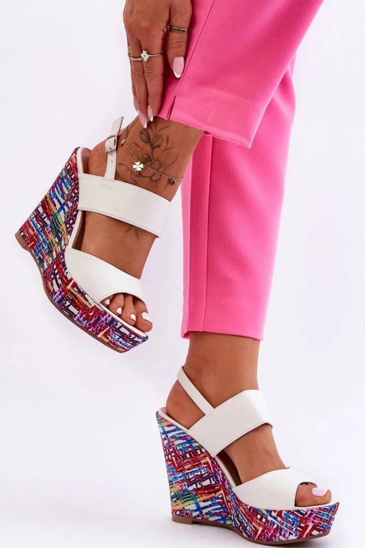 Hot Boto Damskie Sandałki Na Koturnie Białe Calderia