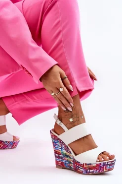 Hot Boto Damskie Sandałki Na Koturnie Białe Calderia