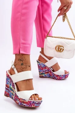 Hot Boto Damskie Sandałki Na Koturnie Białe Calderia