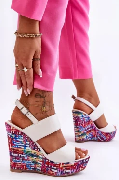 Hot Boto Damskie Sandałki Na Koturnie Białe Calderia