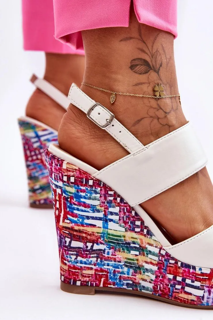 Hot Boto Damskie Sandałki Na Koturnie Białe Calderia