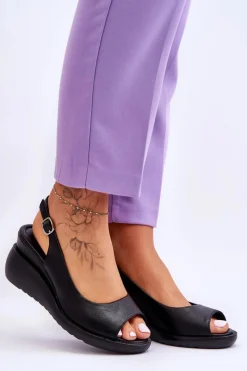 Damskie Buty Sergio Leone Damskie Sandałki Na Koturnie Sergio Leone SK853 Czarne