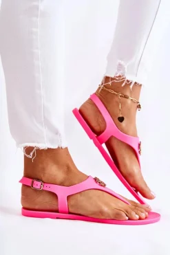 Boto Sandały Gumowe|Sandały Płaskie*Damskie Sandałki Neonowe Różowe Sonner