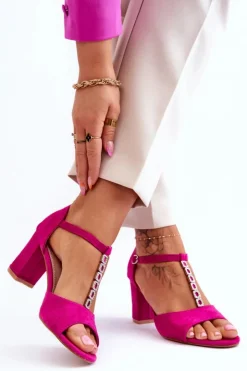 Damskie buty S.Barski Sandały Na Obcasie*Damskie Sandałki Zamszowe Na Słupku Fuksja Florines