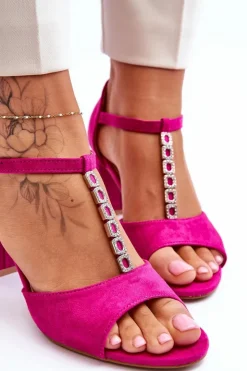 Damskie buty S.Barski Sandały Na Obcasie*Damskie Sandałki Zamszowe Na Słupku Fuksja Florines