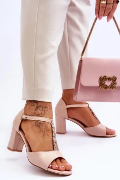 Damskie buty S.Barski Sandały Na Obcasie*Damskie Sandałki Zamszowe Na Słupku Beżowe Florines