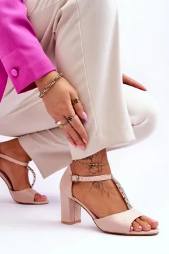Damskie buty S.Barski Sandały Na Obcasie*Damskie Sandałki Zamszowe Na Słupku Beżowe Florines