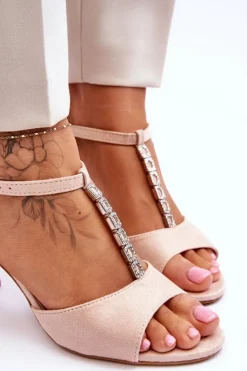 Damskie buty S.Barski Sandały Na Obcasie*Damskie Sandałki Zamszowe Na Słupku Beżowe Florines