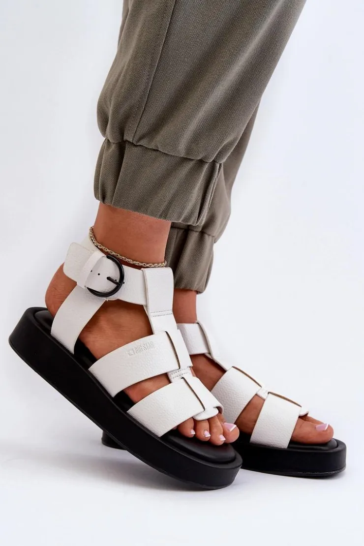 Big Star Shoes Sandały Big Star|Sandały Płaskie*Damskie Sandały Big Star NN274072 Białe