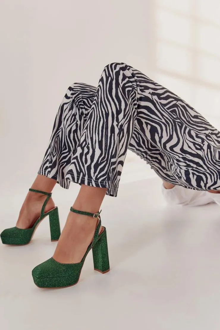 Damskie Boto Damskie Sandały Brokatowe Na Słupku Zielone Rosel