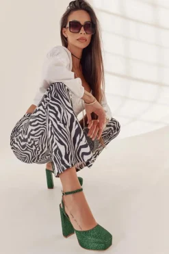 Damskie Boto Damskie Sandały Brokatowe Na Słupku Zielone Rosel