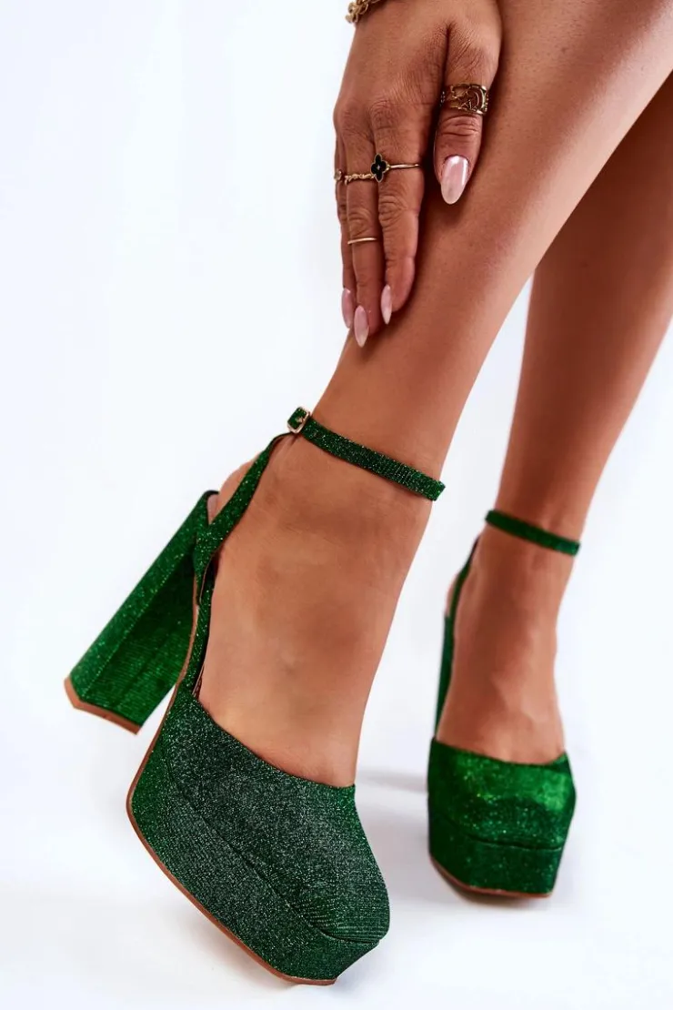 Damskie Boto Damskie Sandały Brokatowe Na Słupku Zielone Rosel