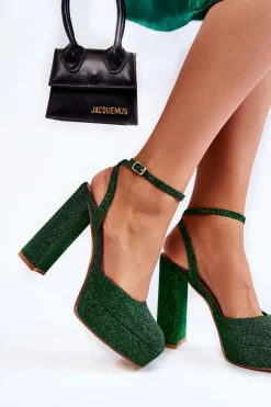 Damskie Boto Damskie Sandały Brokatowe Na Słupku Zielone Rosel