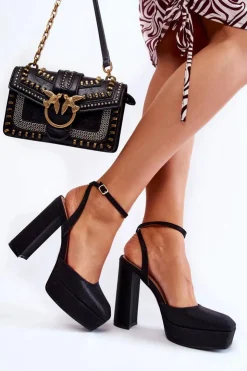 Damskie Boto Damskie Sandały Brokatowe Na Słupku Czarne Rosel