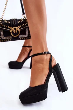 Damskie Boto Damskie Sandały Brokatowe Na Słupku Czarne Rosel