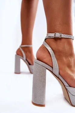 Clearance Boto Damskie Sandały Brokatowe Na Słupku Srebrne Rosel Srebrny