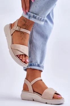 Damskie Evento Damskie Sandały Comfort Shoe Na Koturnie Nude Ingrid