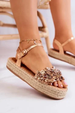 Sale Boto Damskie Sandały Espadryle Z Kwiatami Różowe Złoto Marlon