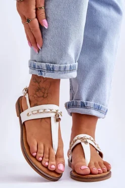 Damskie Boto Damskie Sandały Japonki Z Łańcuszkiem Białe Jessica