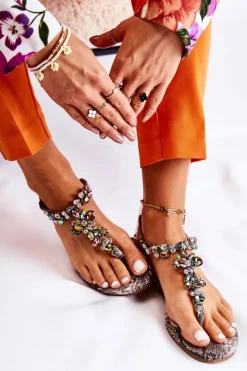 Damskie Boto Damskie Sandały Japonki Z Cyrkoniami Szare Ivanne