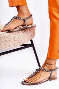 Damskie Boto Damskie Sandały Japonki Z Cyrkoniami Szare Ivanne