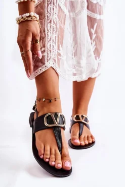 Best Boto Damskie Sandały Japonki Z Ozdobą Czarne Calia