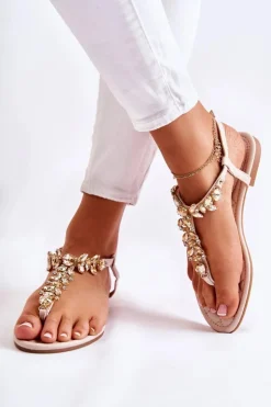 Clearance Boto Damskie Sandały Japonki Z Ozdobnym Paskiem Beżowe Daylight