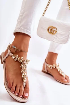 Clearance Boto Damskie Sandały Japonki Z Ozdobnym Paskiem Beżowe Daylight