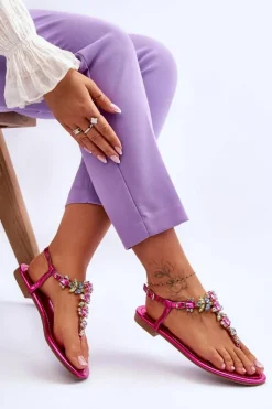 New Boto Damskie Sandały Japonki Z Kamieniami Fuksja Lenisa