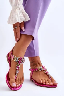 New Boto Damskie Sandały Japonki Z Kamieniami Fuksja Lenisa