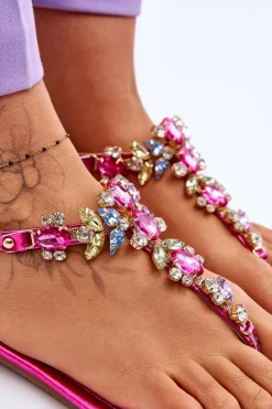 New Boto Damskie Sandały Japonki Z Kamieniami Fuksja Lenisa