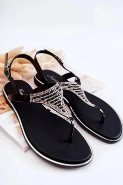 Damskie Boto Damskie Sandały Japonki Z Ozdobami Czarne Atlanta