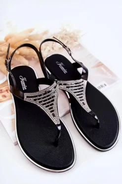 Damskie Boto Damskie Sandały Japonki Z Ozdobami Czarne Atlanta