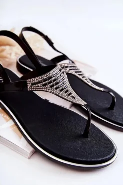 Damskie Boto Damskie Sandały Japonki Z Ozdobami Czarne Atlanta