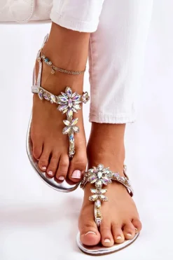 Damskie Boto Damskie Sandały Japonki Z Cyrkoniami Srebrne Solea