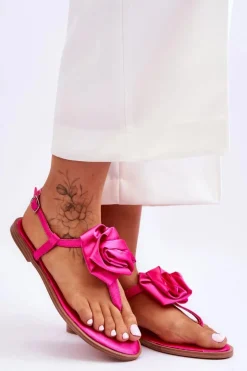 Damskie Boto Damskie Sandały Japonki Z Materiałową Różą Fuksja Carisma
