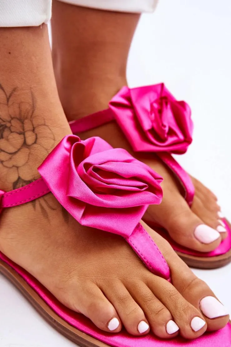 Damskie Boto Damskie Sandały Japonki Z Materiałową Różą Fuksja Carisma