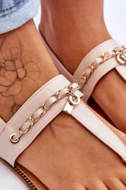 Clearance Boto Damskie Sandały Japonki Z Łańcuszkiem Beżowe Jessica