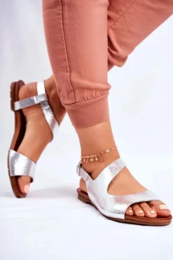 Laura Messi Damskie Sandały Skórzane 1116 Snake Srebrne Vollare