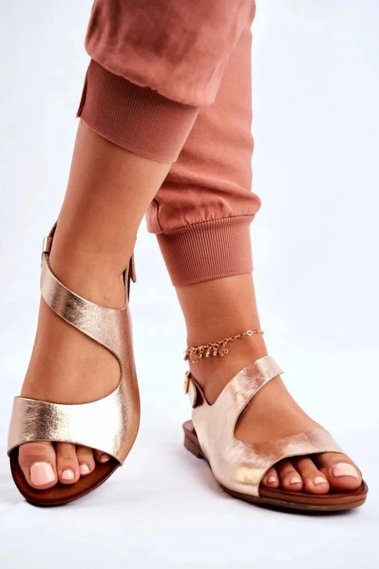 Laura Messi Damskie Sandały 1116 Skórzane Złote Vollare