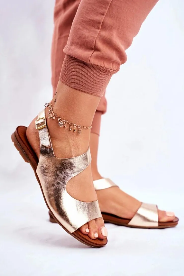 Laura Messi Damskie Sandały 1116 Skórzane Złote Vollare