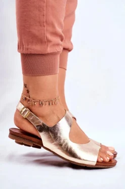 Laura Messi Damskie Sandały 1116 Skórzane Złote Vollare