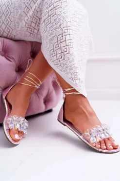 Boto Sandały Płaskie*Damskie Sandały Lu Boo Kryształy Różowe Madina