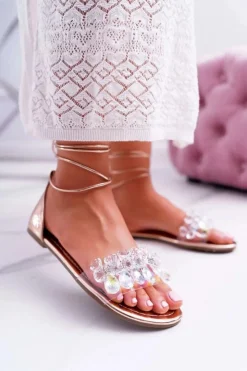 Damskie Boto Damskie Sandały Lu Boo Kryształy Złote Madina