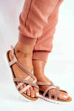 Sale Boto Damskie Sandały Lu Boo Z Cyrkoniami 406-6 Różowe Złoto Feen