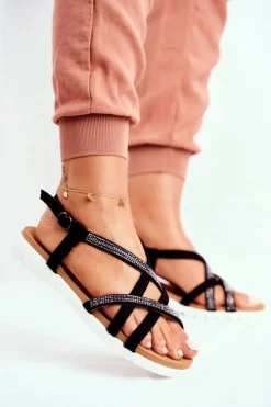 Damskie Boto Damskie Sandały Lu Boo Z Cyrkoniami 406-6 Czarne Feen