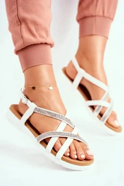 Boto Sandały Płaskie*Damskie Sandały Lu Boo Z Cyrkoniami 406-6 Białe Feen